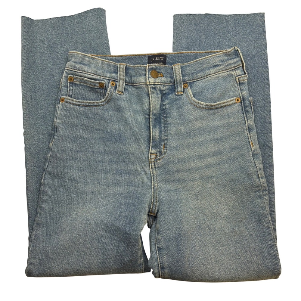 J.Crew Stovepipe High Rise Straight Leg Jeans Light Wash Raw Hem Size 26
